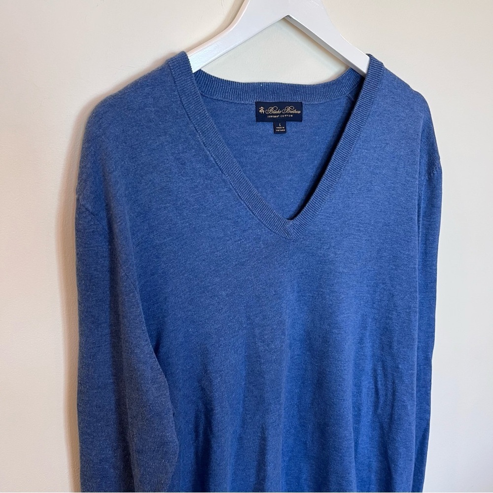 Brooks Brothers Sweater Mens Size Large Supima Cotton V-Neck  Blue Preppy Office
